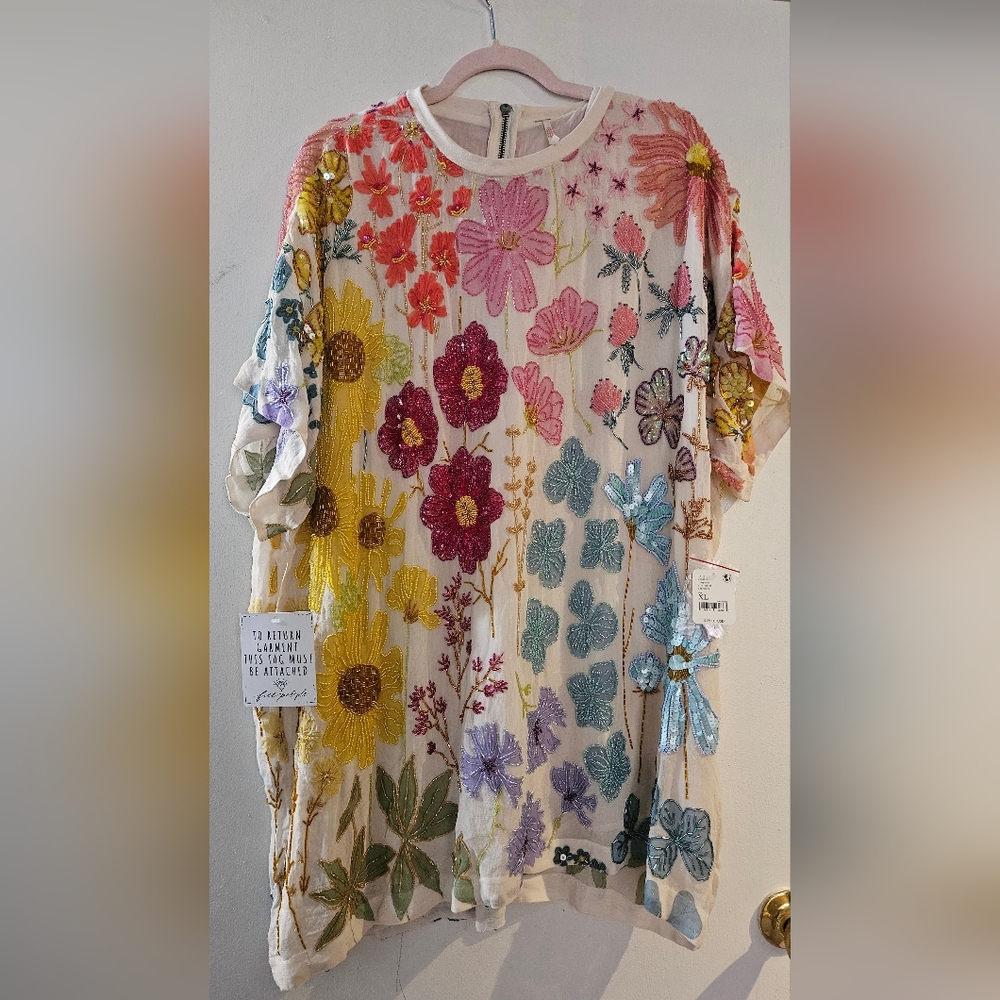 Free People Multicolor Floral Embroidered Top